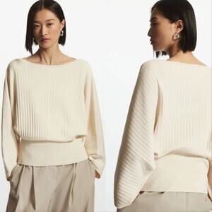 COS Loose Fit Ribbed Knitted Top White Sz XS Quiet Luxary Office Business Casual